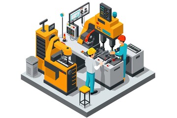 Obraz premium Engineer Maintenance failure machine isometric Grey Machine industrial