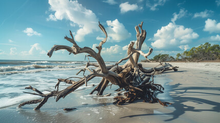 Wood drifting on the beach is like a fragment of the past that is rediscovered on the coast, reminding us of the forces of nature and the constant movement of the ocean.