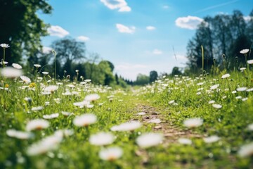 Spring flower meadow trail landscape grassland outdoors.