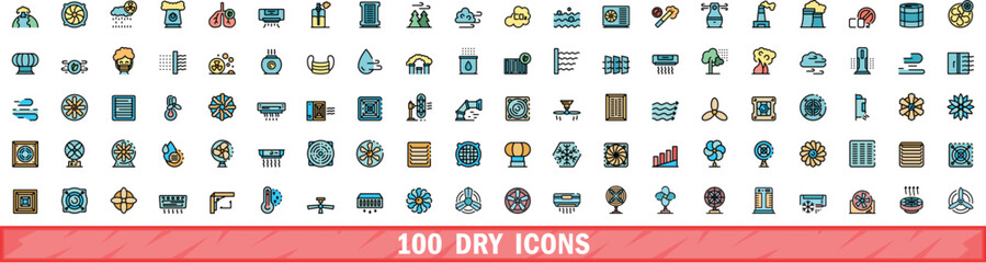 100 dry icons set. Color line set of dry vector icons thin line color flat on white