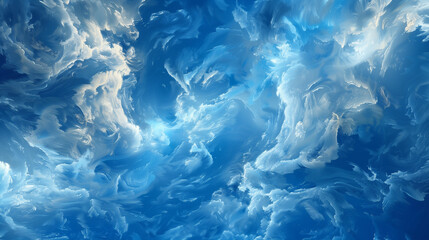 Obraz premium The view of the sky with swirling clouds against a bright blue background reflects the play of light and dark, creating a mesmerizing scene.