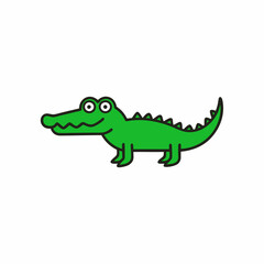 A green crocodile on white background, smiling with tail shaped like a sleeve