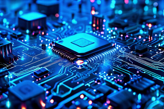 Hintergrundbild mit Platinen und Chips . KI Generated