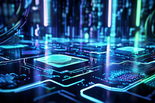 Hintergrundbild mit Platinen und Chips . KI Generated