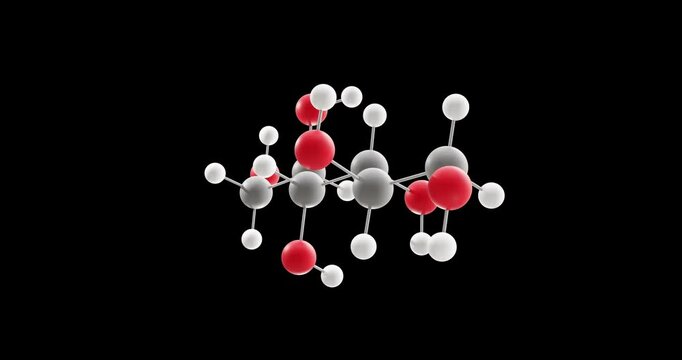 Mannitol molecule, rotating 3D model of e421, looped video on a black background