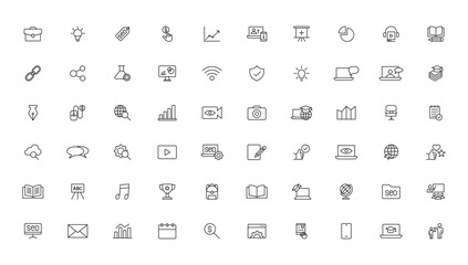 Education and Learning thin line icons set. Education, School, Learning editable stroke icons