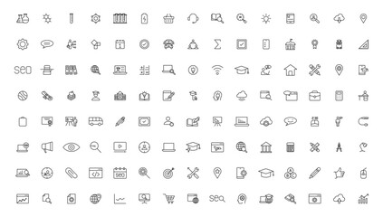 Education and Learning thin line icons set. Education, School, Learning editable stroke icons