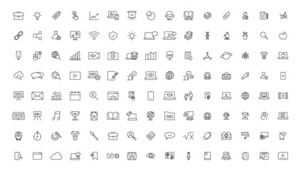Education and Learning thin line icons set. Education, School, Learning editable stroke icons