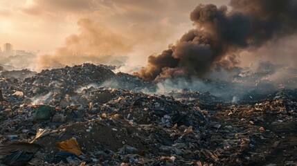 Thick smoke rising from a burning pile of garbage, highlighting environmental issues.