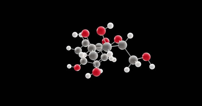 Alpha-arbutin molecule, rotating 3D model of a-arbutin, looped video on a black background