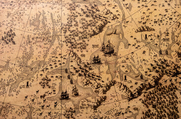 Vintage map on gold paper - history concept lines
