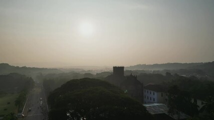 Aerial footage of the churches in Old Goa, India