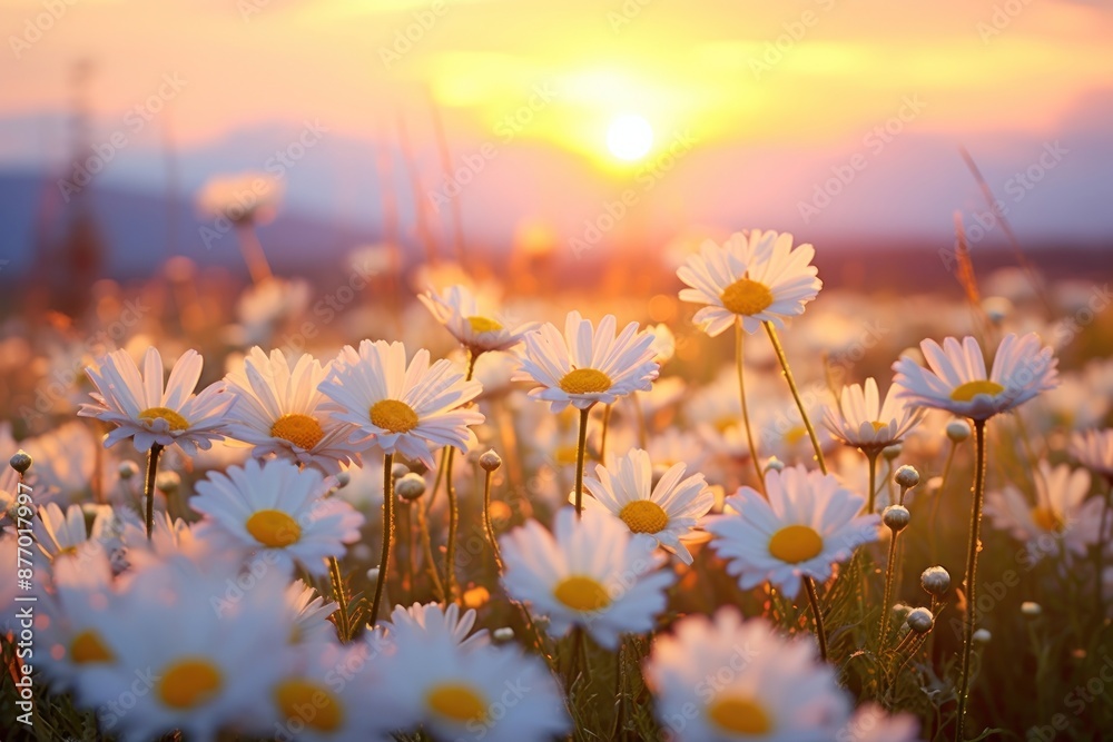 Poster Daisy field blossom sun landscape sunlight.