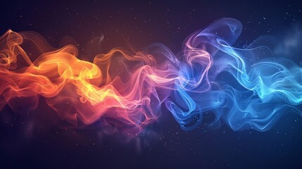 Obraz premium Abstract smoke effects with ethereal, flowing trails of bright colors against a dark background. Cartoon illustrations vectors Generative AI