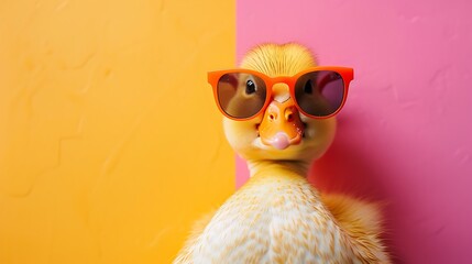 duck with sunglasses isolated on colorful background