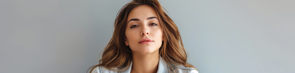 Fototapeta premium A fashionable and elegant woman, exuding beauty and cheerfulness in a natural and stylish portrait.