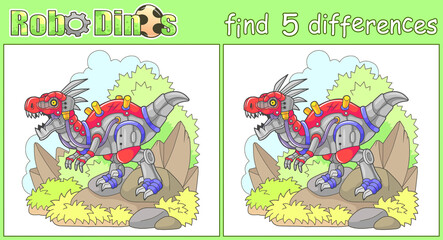 cute robot dinosaur, find five differences	