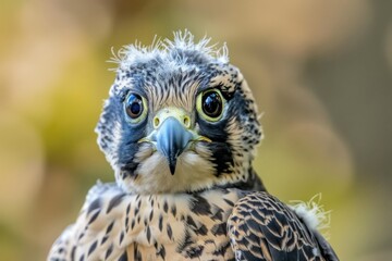 Naklejka premium A recently fledged young Peregrine Falcon checks out its recently acquired jewelry - bird band.