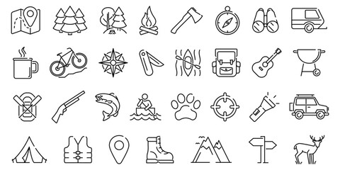 Camping icon. Camping icon set. Linear style.