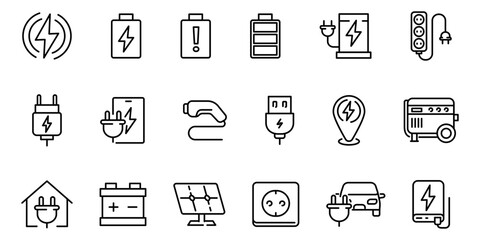 Charging icon. Charging icon set. Linear style.