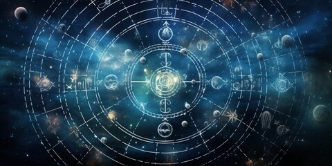 Celestial Zodiac Wheel Amongst Stars and Planets in Space. International Astronomy Day