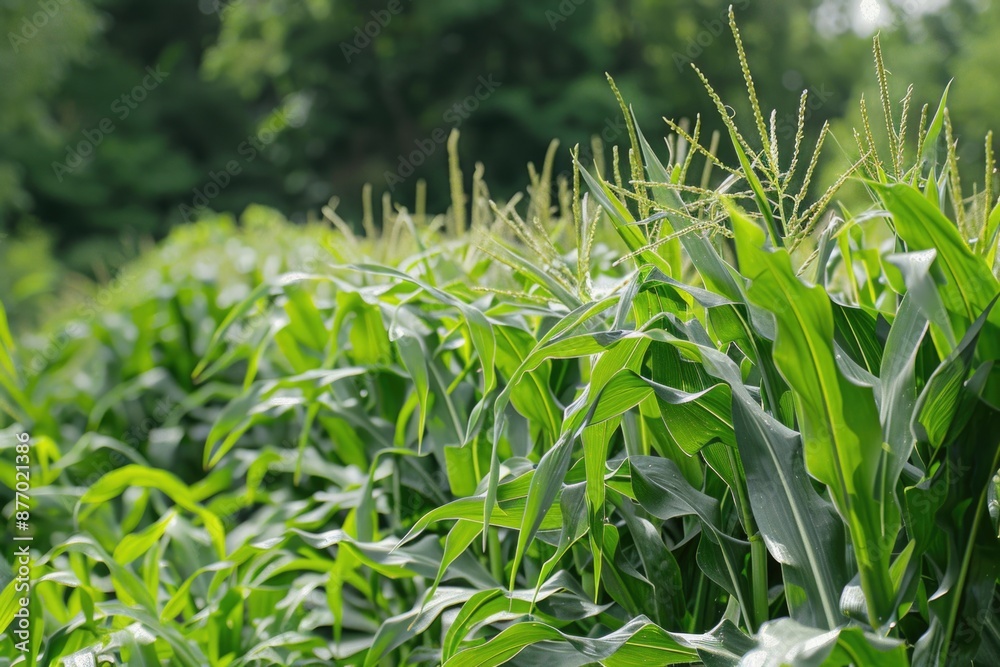 Canvas Prints Green Corn Field with Trees