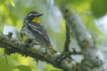A Yellow Rump Warbler poses pretty while taking a break from hunting the tree canopy for delicious bugs.