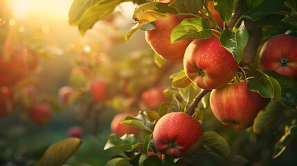 Obraz premium Ripe red apples on the tree 
