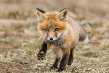 A young Red Fox Kit practices its pouncing techniques fro when it is off on its own and has to hunt for itself.