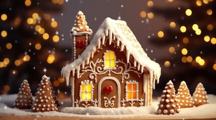 Festive Gingerbread House with Warm Glowing Windows