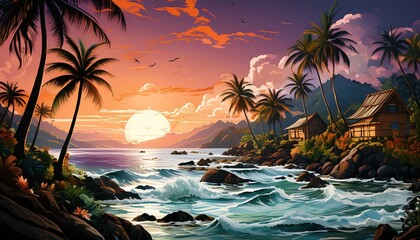tropical island with palm trees