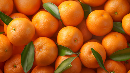 Fresh oranges with leaves in a vibrant, textured background. The oranges appear juicy and ripe, ideal for a refreshing snack or juice.