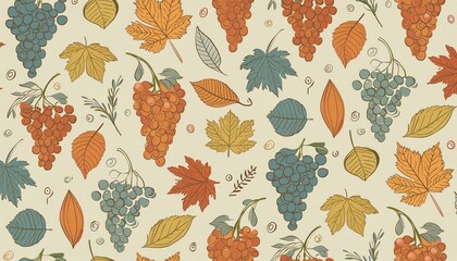 grape pattern. Illustration with grape icons. Vintage grape pattern