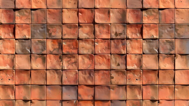 Seamless texture of a terracotta clay tile wall, showcasing a warm, earthy aesthetic.
