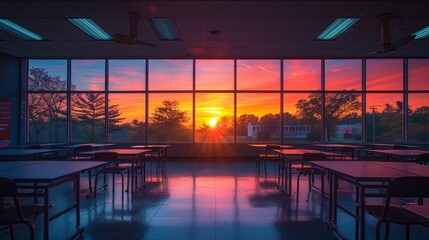 Fototapeta premium Classroom Sunset View - Generative AI