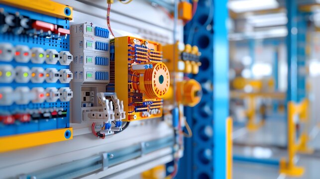 Detailed electrical scheme for an automated warehouse with robotic systems, electrical plan, industrial automation - Powered by Adobe