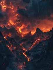 Lava-covered mountain under clouds