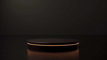 Black podium with lights in dark room