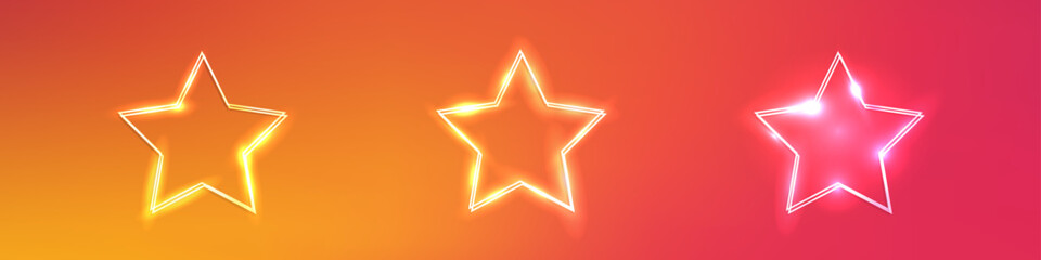 Set of neon double frames with shining effects