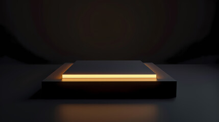 Black podium with lights in dark room