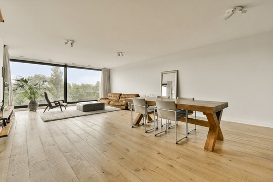 Modern spacious living room with natural light