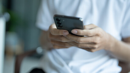 Man hold smartphone modern technology engagement in daily life