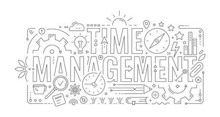 Obraz premium time management and time management symbols. technical drawing time management concept. Time management for business, education, science world