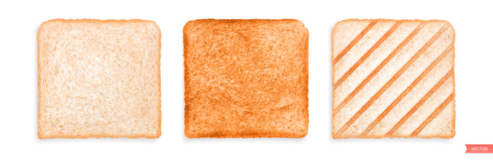 Set of sliced roasted toast wheat bread with bran and grill toast. Close-up of toast. Top view