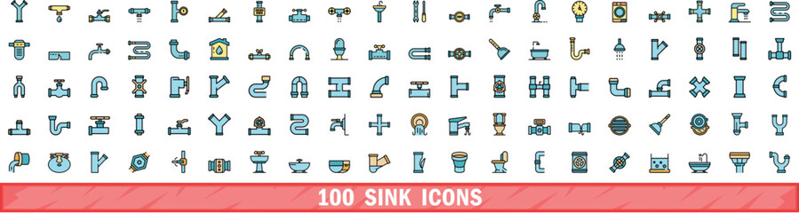 100 sink icons set. Color line set of sink vector icons thin line color flat on white