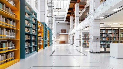 Blueprint of a mechanical library with automated book retrieval systems, mechanical blueprint, modern educational architecture