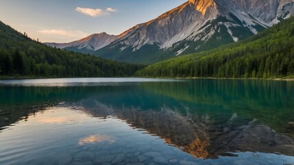 A scenic view of a mountain and a lake reflecting the mountain's image
