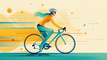 Fototapeta premium Health and fitness, cycling for wellness, flat design illustration