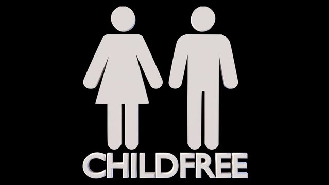 3d rendering of isolated man and female symbol with word "CHILDFREE"