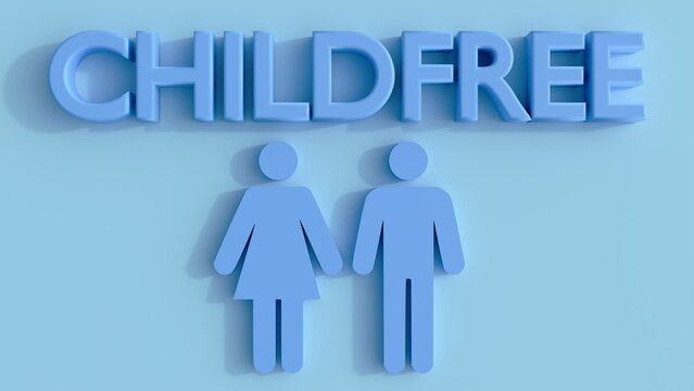 3d rendering of isolated man and female symbol with word "CHILDFREE"